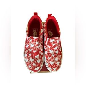 Vans Asher Marble Hearts Slip-On Casual Shoes In Red Size 4Y